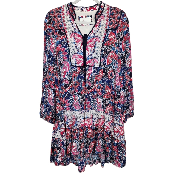 Anthropologie Spliced Floral Paisley Boho Peasant Flowy Tunic Dress Women Size M - Picture 2 of 11